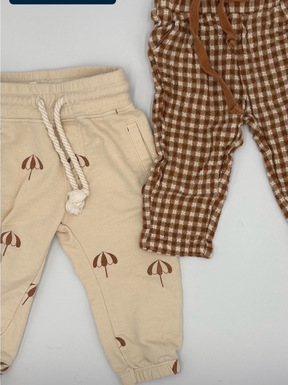 Rylee & Cru Kids Neutral Cream Umbrella Print Joggers and Gingham